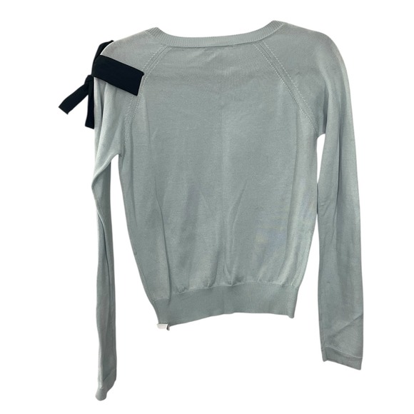 NWT RED VALENTINO Light Blue V Neck Bow Sleeve Detail Cotton Sweater Size XS - Picture 2 of 10